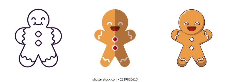 Merry Christmas and Happy New Year concept. Collection of icon of ginger man in line, flat and cartoon styles for web sites, adverts, articles, shops, stores 