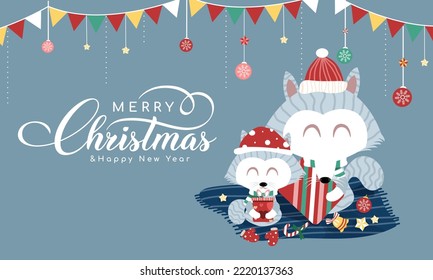 Merry Christmas And Happy New Year. Lettering design template . Vector Illustration.