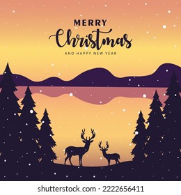 merry christmas and happy new year for greetings card, post card, banner