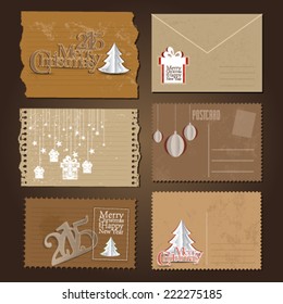 Merry Christmas and Happy New Year old papers background  