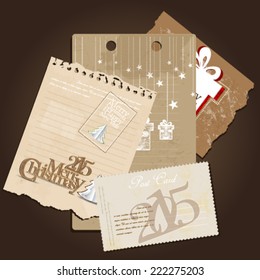 Merry Christmas and Happy New Year old papers background  