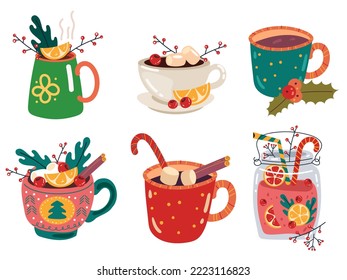 Merry Christmas and Happy New Year hot drink cup abstract design element concept illustration set 