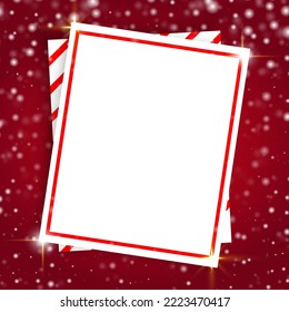 Merry Christmas and happy new year and empty frame on a red background. Christmas and New Year on red background with winter decor and empty frame. vector illustration.