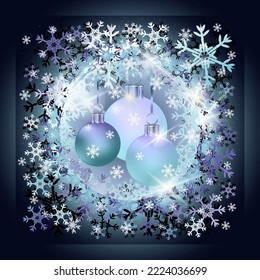 Merry Christmas, Happy New year card with xmas balls, vector illustration