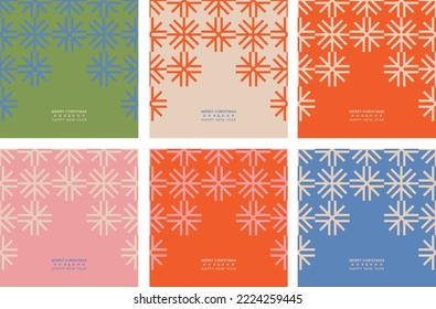 Merry christmas and a happy new year minimalist vector illustration card with trendy colours