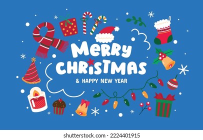 Merry Christmas And Happy New Year Greeting Card Banner, Christmas Tree Decoration, Holiday Poster, Vector