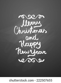 merry christmas and happy new year, handwritten text on black chalkboard
