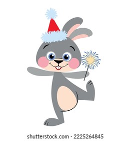 Merry Christmas and Happy New Year 2023. Bunny holidays cartoon character.The year of rabbit. Vector illustration.