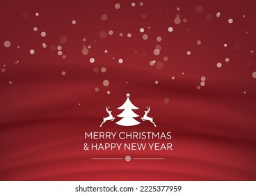 merry christmas and happy new year with pine tree raindeer snowfall on gradient red background advertisement brochure template banner website cover package design product presentation vector eps.