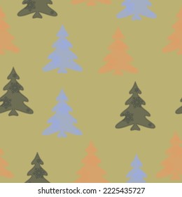 Merry Christmas, Happy New Year seamless pattern with Christmas trees for greeting cards, wrapping paper. A lot of fir-trees. Decorative wallpaper, good for printing. Happy New Year. Winter time