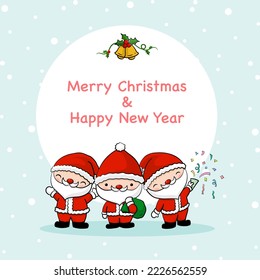 Merry Christmas, Happy New Year card, cute Santa