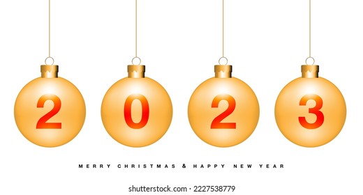 Merry Christmas and Happy New Year gold ball red number on white background design for holiday festival celebration background vector illustration.