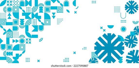 Merry Christmas and Happy New Year geometric horizontal banner. bright modern Xmas concept design with snowflake. Simple poster, greeting card, sale banner for website 2023
