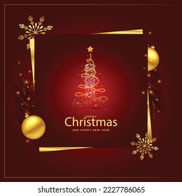 Merry Christmas and Happy New Year design with real estate building. Red backgound