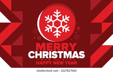 Merry Christmas and Happy New Year. Magic holiday poster with snowflake. Winter celebration event. Christmas party. Congratulation card. Festive design template. Vector illustration