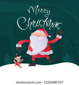 Merry Christmas and happy new year with the Santa Claus cartoon character. vector illustration