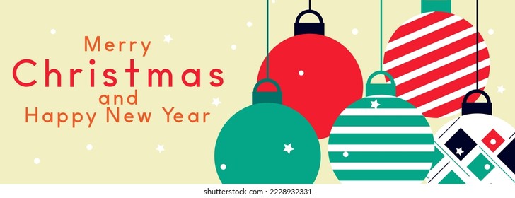 Merry christmas and happy new year banner. Modern Xmas design. Christmas tree and balls . Poster, greeting card, sale banner for website. Vector illustration