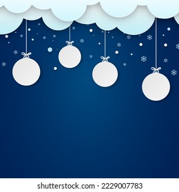 Merry Christmas and happy new year paper cut concept. Christmas and happy new year with christmas ball paper cut concept. Winter holiday Christmas and new year background.Vector