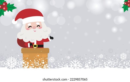 Merry Christmas and happy new year greeting card banner template with cute Santa Claus with gift, cartoon character in Christmas snow scene winter banner, Xmas holiday concept isolated on background