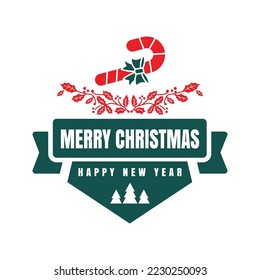 merry christmas and happy new year logo. with a creative candy cane concept. vector illustration