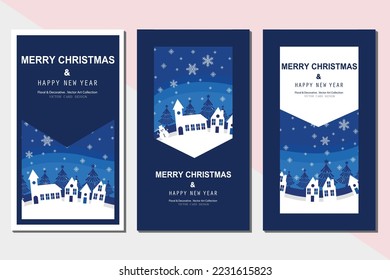 Merry Christmas and Happy New Year Greeting card design template. Vector
