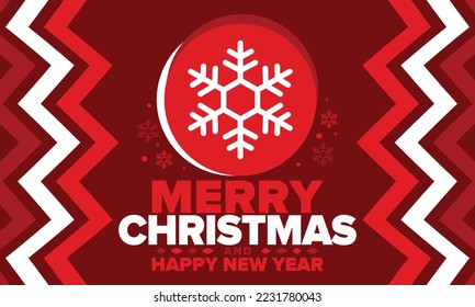 Merry Christmas and Happy New Year. Magic holiday poster with snowflake. Winter celebration event. Christmas party. Congratulation card. Festive design template. Vector illustration