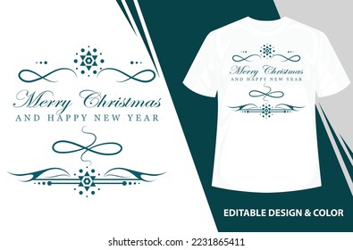 Merry Christmas and happy new year lettering t-shirt design