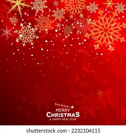 Merry Christmas and Happy New Year 2023. Christmas holidays decoration. Elegant christmas background bokeh with snowflakes for website, banner, wallpaper template and social. Vector illustration.