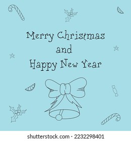 Merry christmas and happy new year post card in vector. Cover dor printing. Invites, gift. Doodle style
