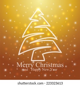 Merry Christmas and Happy New Year Card with beautiful Christmas tree. Vector Illustration.