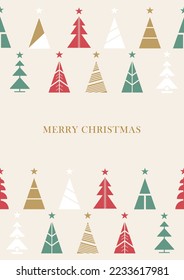 Merry Christmas and Happy New Year greeting cards, posters, holiday covers. Modern Xmas design. Christmas tree, ball, decoration elements. Vector seamless pattern 