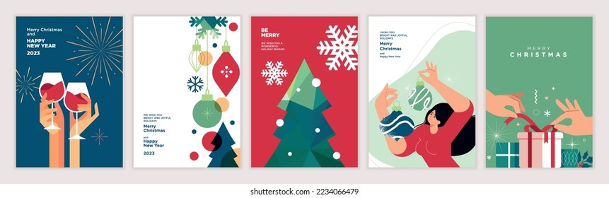 Merry Christmas and Happy New Year greeting cards. Vector illustration concepts for background, greeting card, party invitation card, website banner, social media banner, marketing material.