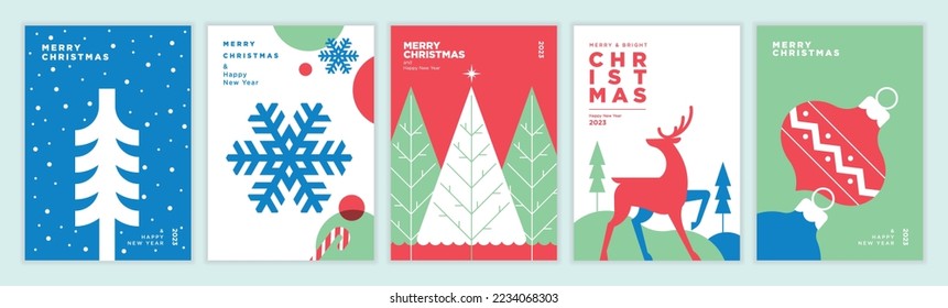 Merry Christmas and Happy New Year. Set of vector illustrations for background, greeting card, party invitation card, website banner, social media banner, marketing material.