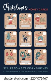 Merry Christmas, happy new year greeting cards. Christmas gift card, money card template. Vector illustration.