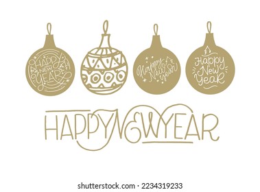 Merry Christmas and happy new year lettering. Happy winter holidays postcard. Holly jolly. Merry and bright. Seasons greetings.  
