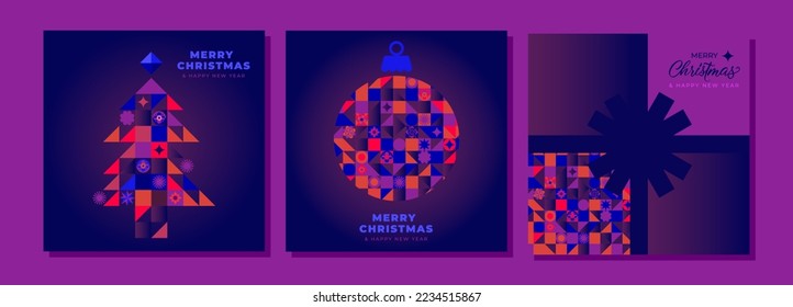 Merry Christmas   Happy New Year! Set New Year's  modern templates in strict style  dark background design and patterns  Good for greetings  invitations   social networks 