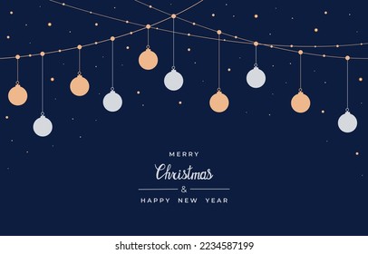 Merry Christmas and Happy New Year. Xmas background with Snowflakes, star and balls design.