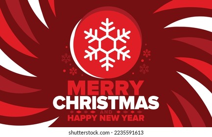 Merry Christmas and Happy New Year. Magic holiday poster with snowflake. Winter celebration event. Christmas party. Congratulation card. Festive design template. Vector illustration