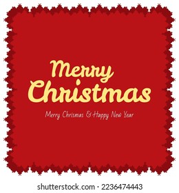 joyeux noël et joyeux modèle de carte carrée de nouvel an poste à plat. fêter avec les parents et la famille. en forme de gâteau avec la couleur dominante rouge et blanc sur les bords, et les mots d'or