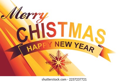 merry christmas and happy new year typographic. with dynamic orange background gradient,  Christmas holidays typography. Vector illustration.