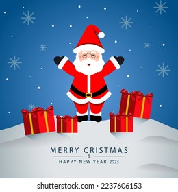 merry Christmas and happy new year poster with gift elements.