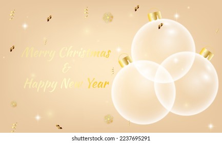 Merry Christmas and happy new year background. Merry Christmas with Glass ball Christmas and confetti. Winter holiday Christmas and new year background. Vector illustration.