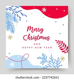 Merry Christmas and Happy New Year card. Winter holidays square template. Minimal Christmas background for social media post. Vector illustration for poster, mobile apps, banner and online advertising