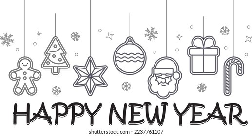 Merry Christmas and Happy New Year Graphics on a White Background