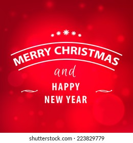 Merry Christmas and Happy New Year Post Card with red bokeh shine background.
