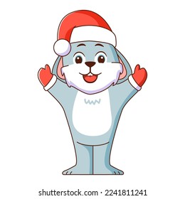 Merry christmas and happy new year cute rabbit.Funny bunny.Rabbit cartoon character.  2023 - year of the Rabbit.Isolated on white background.Line art vector illustration.