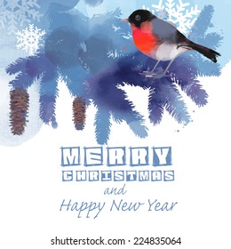 Merry Christmas and Happy New Year. Watercolor vector background