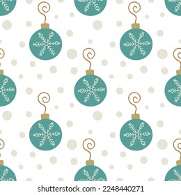 Merry Christmas and Happy New Year! Glass Christmas ball with snowflake. Winter festival seamless pattern.  