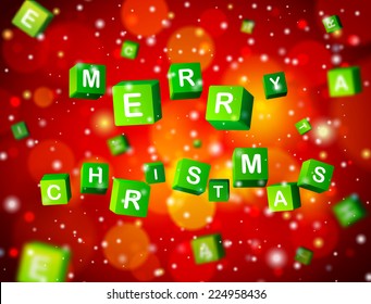 Merry Christmas and a happy new year. Background for greeting cards. 3d cubes with letters. Vector illustration.