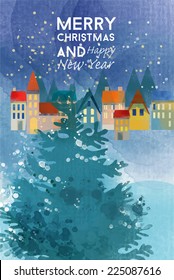 Merry Christmas and Happy New Year. watercolor winter vector  background